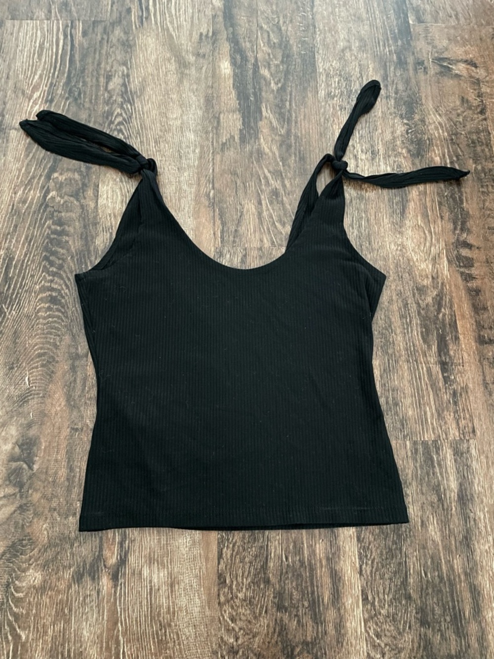 Black Tie-Shoulder Ribbed Tank Top - Women